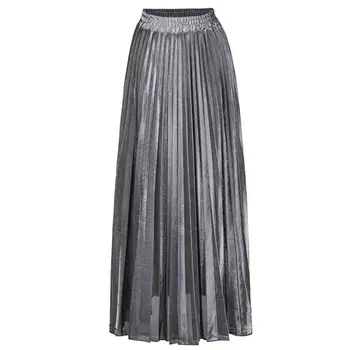 Na jar a v lete dámy sukne s elastickým pásom dvojité krepové tlač skladaný dlhé sukne Faldas Saia