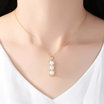 DOTEFFIL 925 Strieborný Náhrdelník Pozlátené Pea Tri perly, Prívesok, Ženy, Jemné Šperky Prírodné Sladkovodné Perlový Náhrdelník Reťazca Lady Darček