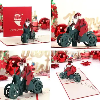 Vianočné Troch-dimenzionální Pohľadnice Santa Claus Karty Ručné Motocykel Prispôsobenie Koni Vianočné 3d Papier Ca Q2M7