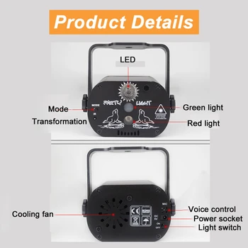 LED RGB Fáze Svetlo Mini Laser Fáze Osvetlenie Projektor Disco Svetlo 60 Vzory Hlasové Ovládanie Nabíjania pomocou kábla USB DJ Party Lampa