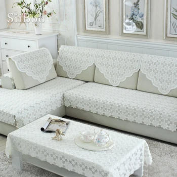 Kórejský štýl, biela kvetinová výšivka lacné čipky sectional sofa kryt fundas de sofa nábytok gauč zahŕňa SP5407 ZADARMO LODE