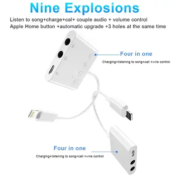 Nový 9-v-1 Multifunkčné Plnenie Počúvanie Adaptér Hovor Platné pre Apple 7/8/X Audio Kábel Adaptéra