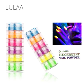 LULAA Fluorescencie na Nechty, Glitter 6 Farieb Svetelného Manikúra Sequin Lesk Žien DIY Nechtov Umenie make-up Dekorácie Svetlé Pigment