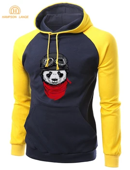 HAMPSON LANQE Čínsky Štýl Roztomilá Panda Raglan Hoodies 2019 Jeseň Zimná Fleece Kvalitné Mikiny Mužov Hip Hop Oblečenie