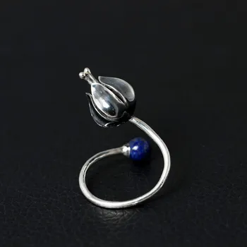 925 Striebro Prstene pre Ženy Originálny Dizajn Vykladané Lapis Lazuli Kvet Otvára Krúžok Žien Starožitné Krúžok Jemné Šperky