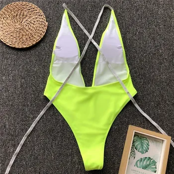 Sequin Pás Plavky jednodielne Plavky Neon Zelená plavky jednodielne Pevné Badpak 2019 Letné Beach celé plavky Bielej na Čiernu