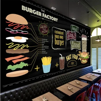 Vlastné 3D tapeta nástenná maľba Európskych a Amerických ručne maľované burger fast food reštaurácia, snack bar pozadí na stenu