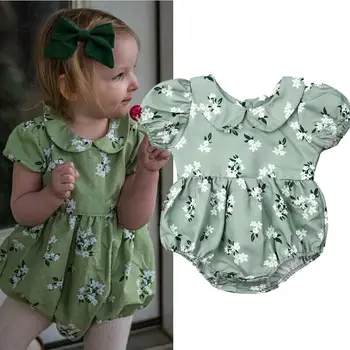 Roztomilé Sladké Novorodenca Baby Girl Deti Zelený Kvetinový Kombinézu Jumpsuit Imcute Najnovšie Módne Príčinné Oblečenie Oblečenie Nastaviť UK