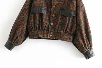 Móda nové Leopard šitie voľné tenké krátke bežné denim jacket