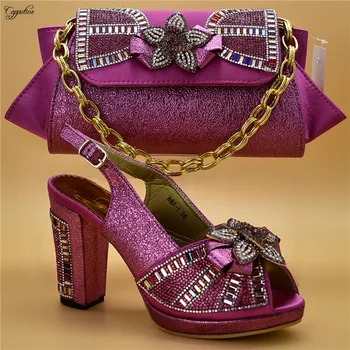 Elegantné šampanské farebné svadobné/strana čerpadla topánky a kabelky sady módne sandále so taška pre lady 888-1