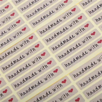 200pcs/veľa Handmade s písmenom krásne červené srdce vzor obaly, etikety Samolepiace Nálepky Veľkoobchod