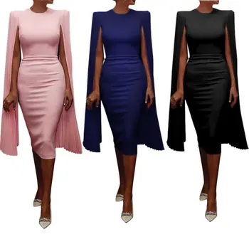 2019 Nové Módne Ženy Pevný Obväz Bodycon Bežné Šaty S Dlhým Rukávom O-Krku Večierok Slim Šaty