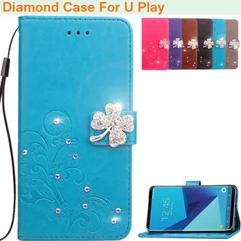 BEFOSPEY Kvet Drahokamu Diamond Štyri Leaf Listy Pu Kožené Telefón puzdro Pre HTC U Play
