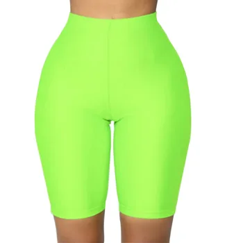 Hip Telocvični Šortky Fitness Joga-Krátke Legíny Ženy Vysoký Pás Fluorescencie, Zelené, Ružové A Čierne Lesklé Chudá Cvičenie Šortky Šport