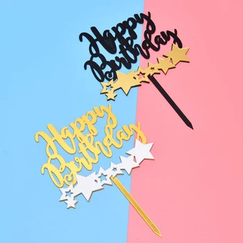 Zlato Happy Birthday Cake Vňaťou Čierny Akryl Tortu Vňate Na Narodeninovej Party Dezert Cake Dekorácie