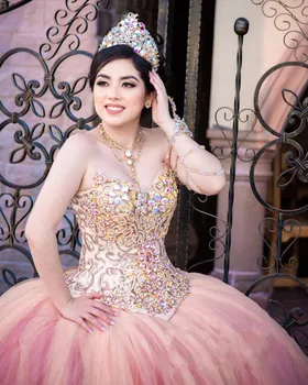 Luxusné Crystal Čipky Quinceanera Šaty Na 15 Rokov Tlač Krajky-Up Späť Korálkové Milú Sweet 16 vestidos quinceañera