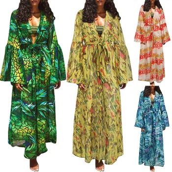 Africké Šaty pre Ženy 2021 Lete Africkej Ženy Dlhý Rukáv Tlač Plus Veľkosť Dlhé Šaty Afriky Oblečenie