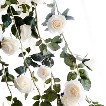 180 cm Skutočný Dotyk Hodvábne Kvety String Umelé Ruže Kvet Ivy Viniča S Odchádza Domov Visí Garland Svadobné Party Decor