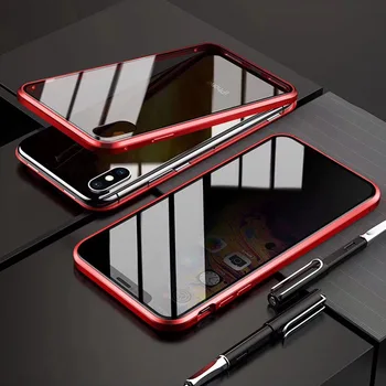 2019 Luxusné Jasné, Anti-peep Magnetické Telefón Prípade Tvrdené Sklo puzdro Pre 7 8 7 Plus 8 X Plus XS MAX XR Transparentné Telefón Prípade