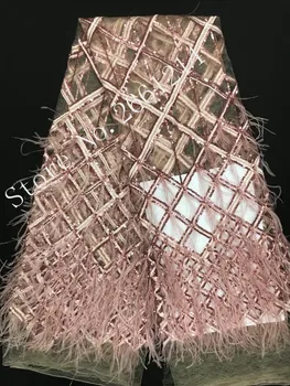 5yards špeciálny dizajn tylu afriky, Indického čistý čipky textílie s flitrami a korálky pierko BZL-0104170ch pre svadobné šaty