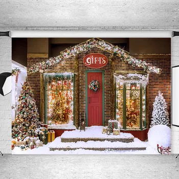 Vianočný Darček Dom Fotografie Pozadie Červené Tehlové Steny Snowflake Kulisu Vianočných Deti Pozadia pre Photo Studio
