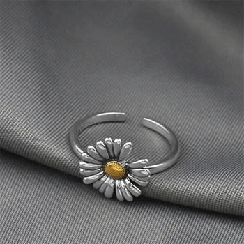 Lispector 925 Sterling Silver Roztomilý kórejský Retro Malé Daisy Prstene pre Ženy Vintage Kvet Otvoriť Krúžok Bežné Unisex Šperky, Darčeky