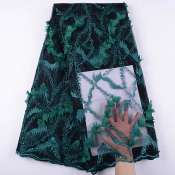 Najnovšie Afriky francúzskej Čipky Tkaniny Vysokej Kvality Čipky 3D Kvet Čipky Textílie Zelená Vyšívané Čipky a Tylu Textílie Na Svadby Y1446