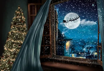 Mesiac noc vianočný stromček foto pozadia Fotografia Vianočné novorodencov fotografie pozadia pre fotograf, štúdio