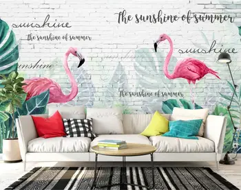 XUE SU Steny pokrývajú vlastné tapetu nástenné moderné biele tehlovej steny ručne maľované flamingo monstera umenie pozadí na stenu