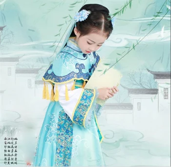 Ling Luo WYJN Svetlo Modrá Dievčatko Kostým Princezná Hanfu pre Fotografovanie Fáze Výkonu Republikánskej Obdobie Miss Hanfu