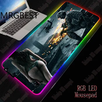 MRG Battlefield Giel Herné RGB Čierny Lockedge Podložka pod Myš Gamer PC Počítač Podsvietené Veľké Mousepad Stolná LED Klávesnice, Myši Mat