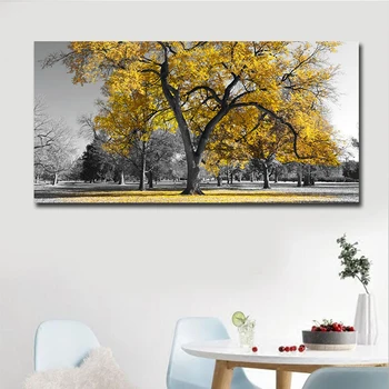 Frameless Scenérie umelecké Diela Maliarske Plátno Žltá Javorový Strom na Rustikálny Pozadí Moderné Nástenné Art pre Domáce Spálne Dekorácie