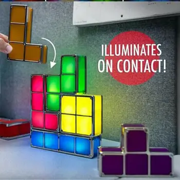 7PCS EÚ Plug Upgrade DIY Tetris Nočné Svetlo Farebné Stohovateľné Tangramu LED Indukčné Spriahnuté Lampa 3D Hračky Darček
