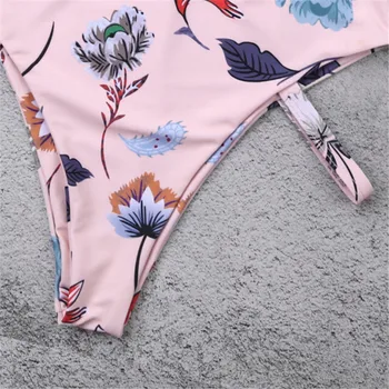 Sexy Ženy, Kvetinové Vytlačené Bikini Set Obväz Push-Up Čalúnená Plavky Jednodielne Obväz Plavky Vysoký Pás Plavky Celé Plavky