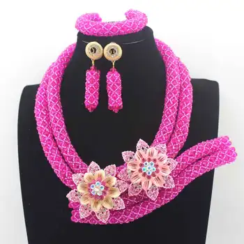Luxusné Hot Pink Svadobné Šperky Set Afrického Korálky Bižutérie Nastaviť Afriky Módne Šperky Set pre Ženy, Doprava Zdarma HD7956