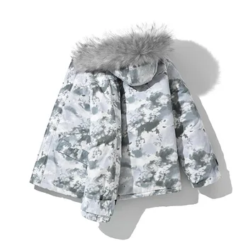Zimná Bunda pánske zimné vetrovka kožušiny golier s Kapucňou kamufláž bundy muži móda Hip hop Krátke bavlnené oblečenie teplý zimný kabát