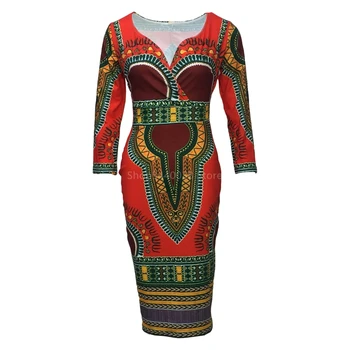 Africké Šaty pre Ženy Dashiki Tlač tvaru Dámske Šaty, Sexy Bodycon Tribal Etnických Bazin Nový Rok Party Streetwear Elastické