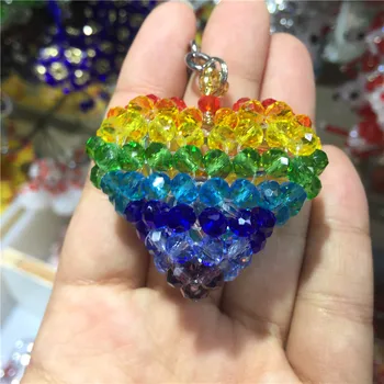 Čisto ručne tkané Rainbow srdce Austrian crystal key chain bag závesné príslušenstvo, svietiace Vianočné Krásny darček