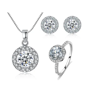 Nový Vianočný darček ušľachtilý striebro módne, elegantné ženy classic lesklý crystal CZ náhrdelník náušnice krúžok pozlátené šperky Set