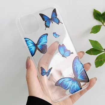 Blue Butterfly Mäkké Priehľadné puzdro pre Samsung Galaxy A71 A51 A41 A21s A40 A70 A20e A10e A10 Slim Roztomilý Jasné, Silikónové Krytie