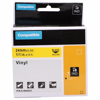 5 Pack 1805431 Kompatibilný pre DYMO Priemyselné Rhino Štítok Tvorcovia Čierne na Žltom IND Vinylové Štítky Trvalé Vinyl (24mm x 5,5 m)