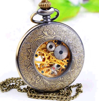 Hot predaj antické bronzové Duté sa Steampunk mechanické vreckové hodinky náhrdelník Ženy prívesok hodiny hodinky