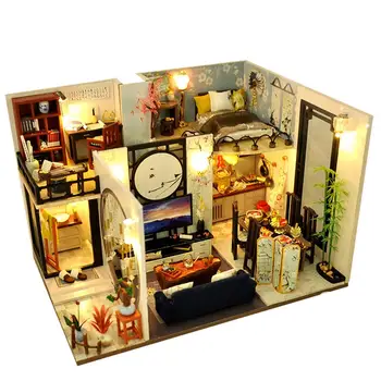 DIY Čínsky Loft domček pre bábiky Miniatúrne 3D Hand-zostavený Model S LED Svetlá Kreatívne Hračky Vianoce, Narodeniny, valentínske Darčeky