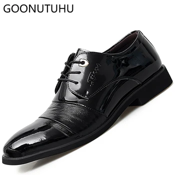 Pánske šaty topánky kožené šnurovacie klasické čierne elegantné topánky muž jar & jeseň obuv, svadobné alebo office formálne topánky pre mužov