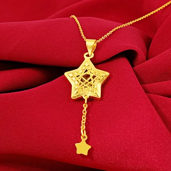 24k zlata, päť-špicaté hviezdy náhrdelník žena plná diamantov s krátkym reťazcom náhrdelník temperament sto zodpovedajúce príslušenstvo