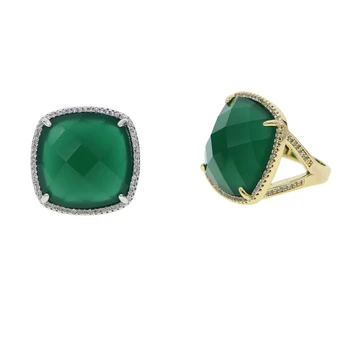 2019 Nové Luxusné AAA Cubic Zirconia Geometrické veľké Námestie zelená 19 mm Kameň Prstene pre Ženy, dievča módneho svadobný Dar Krúžok Šperky