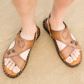 Letné Outdoorové Sandále Pánske originálne Kožené Bytov Bežné handamde šitie Pláži Športové Topánky Priedušná Športové Sandále mužov