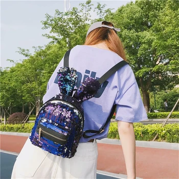 Nové svieti Flitrami batoh mini Školské tašky Ženy Králičie Uši Batoh taška pre ženy 2019 Zips batoh cestovné KC-013