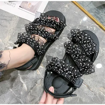 Módne Letné Čierne dámske Sandále 2020 Bytov Pláže Topánky Platformu Ženy Bežné Dizajnér Kolo Prst Roman Femmes Oka Sandales