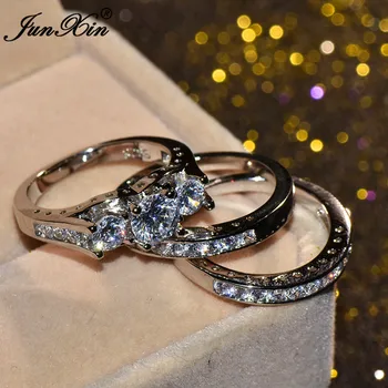 JUNXIN Luxusné Veľké Kolo Prst Prsteň Biele Zlato Farba Sľub Zásnubné Prstene Pre Ženy, Svadobný Prsteň Módne Šperky